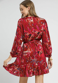 Ruffled Hem Printed Balloon Sleeve Dress