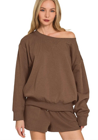 Fleece Boat Neck Sweatshirt and Shorts Set