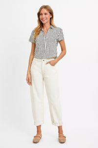 High Rise Barrel Cropped Jeans