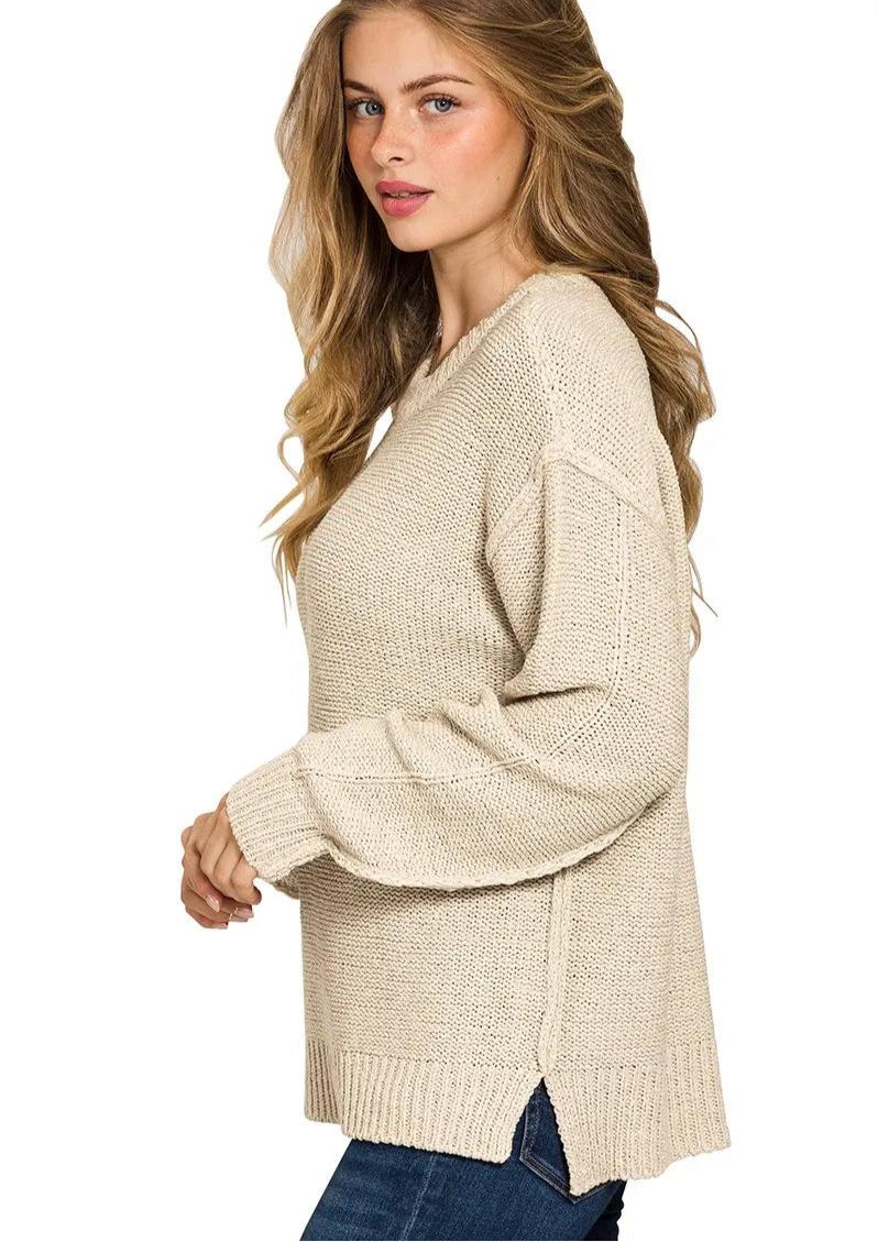 Exposed Seam Round Neck Sweater