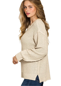 Exposed Seam Round Neck Sweater