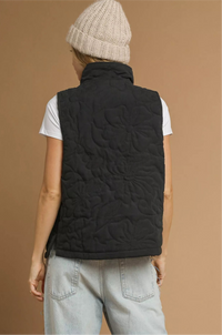 Quilted Floral Zip Up Vest with Pockets