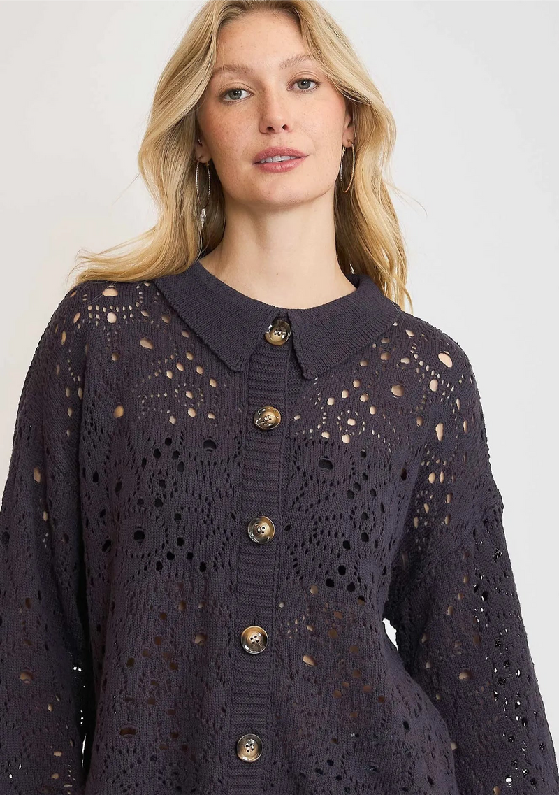 Hollow Out Button Down Cardigan