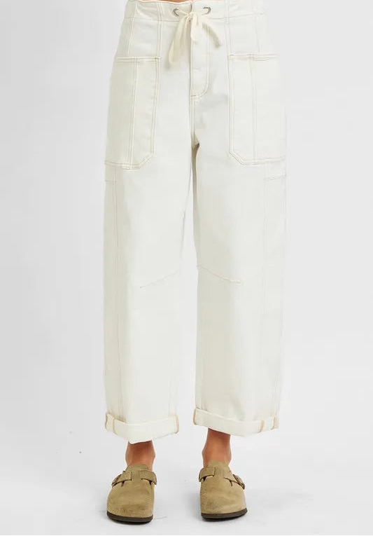 High Rise Crop Wide Barrel Cargo Pocket Jeans
