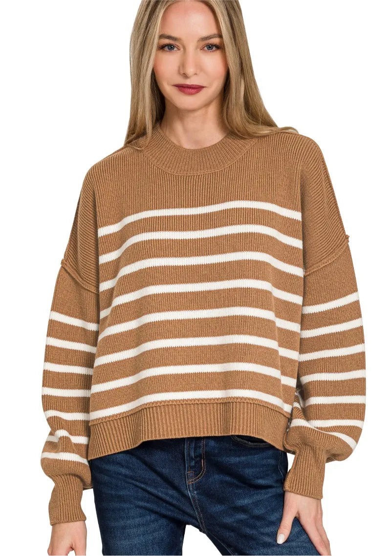 Exposed Seam Striped Oversized Sweater