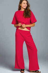 Ribbed Round Neck Tee & Pants Set