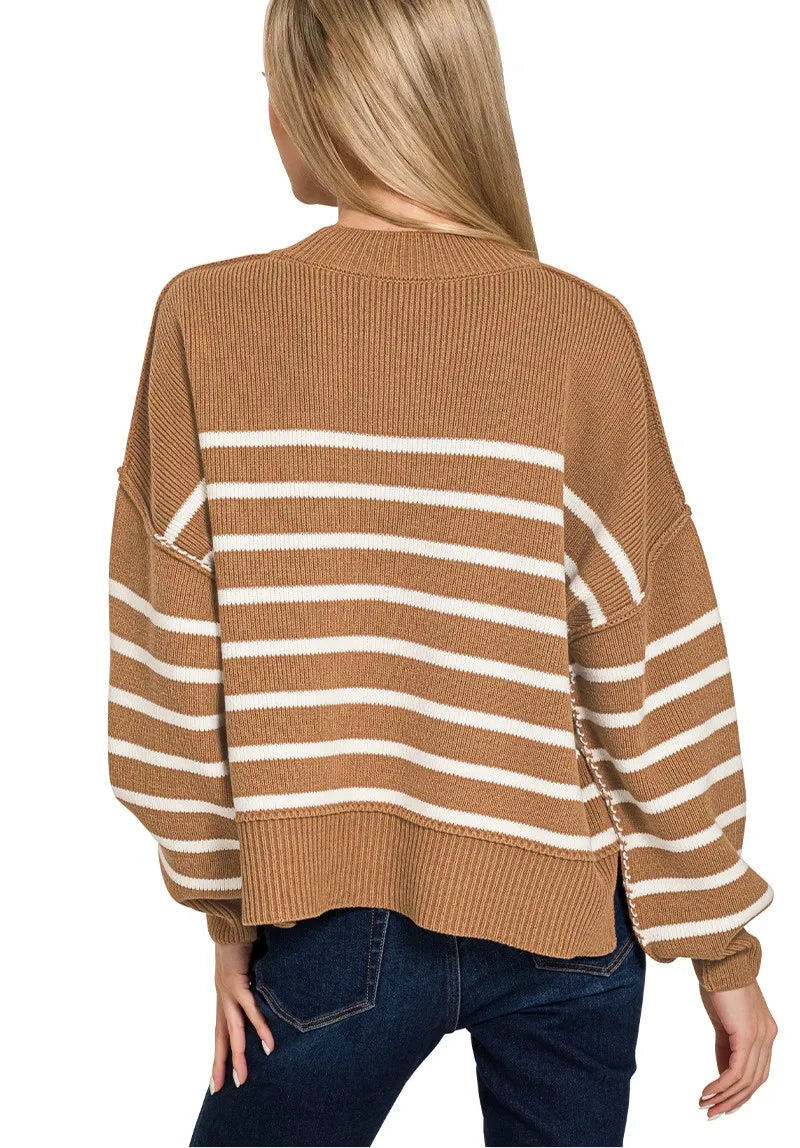 Exposed Seam Striped Oversized Sweater