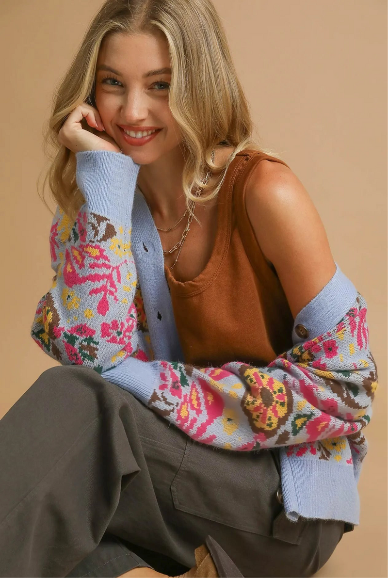 Floral Knit Button-Up Cardigan