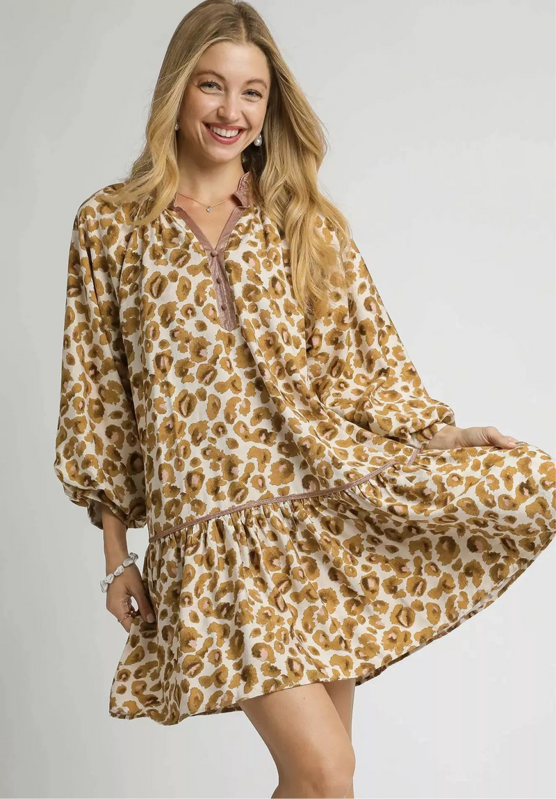 Leopard Print Tiered Mini Dress