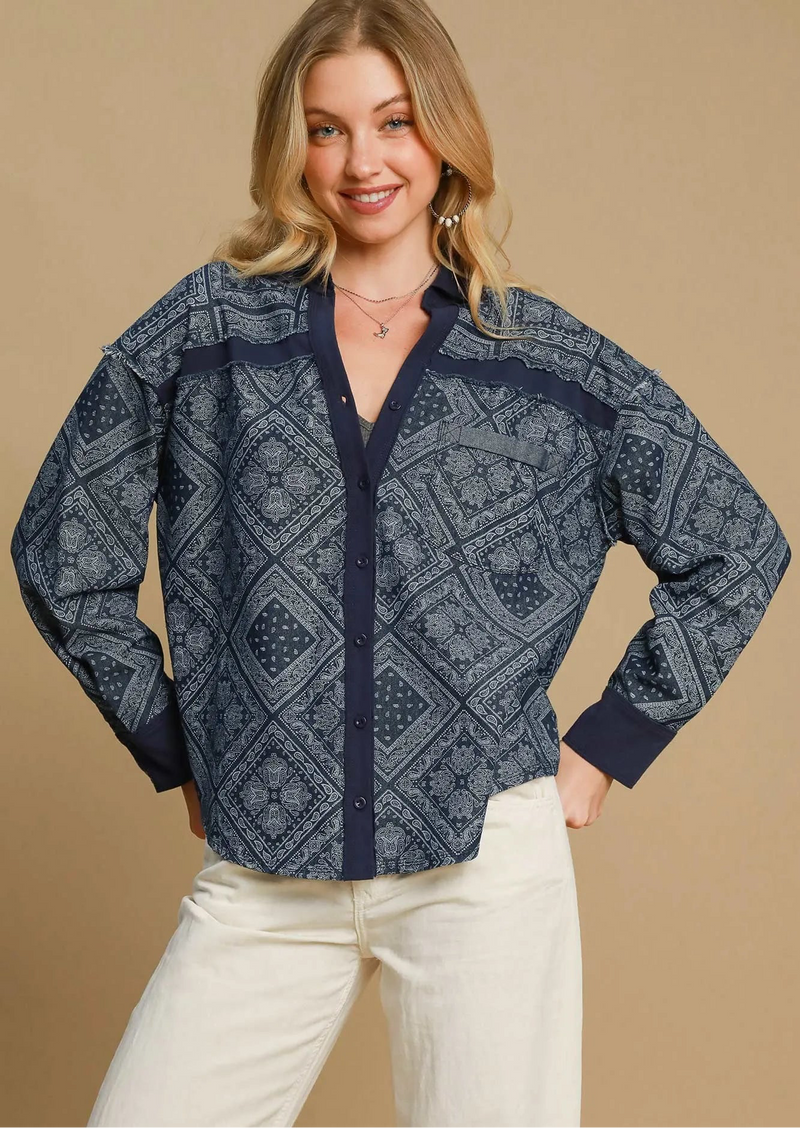 Paisley Print Denim Shirt Jacket