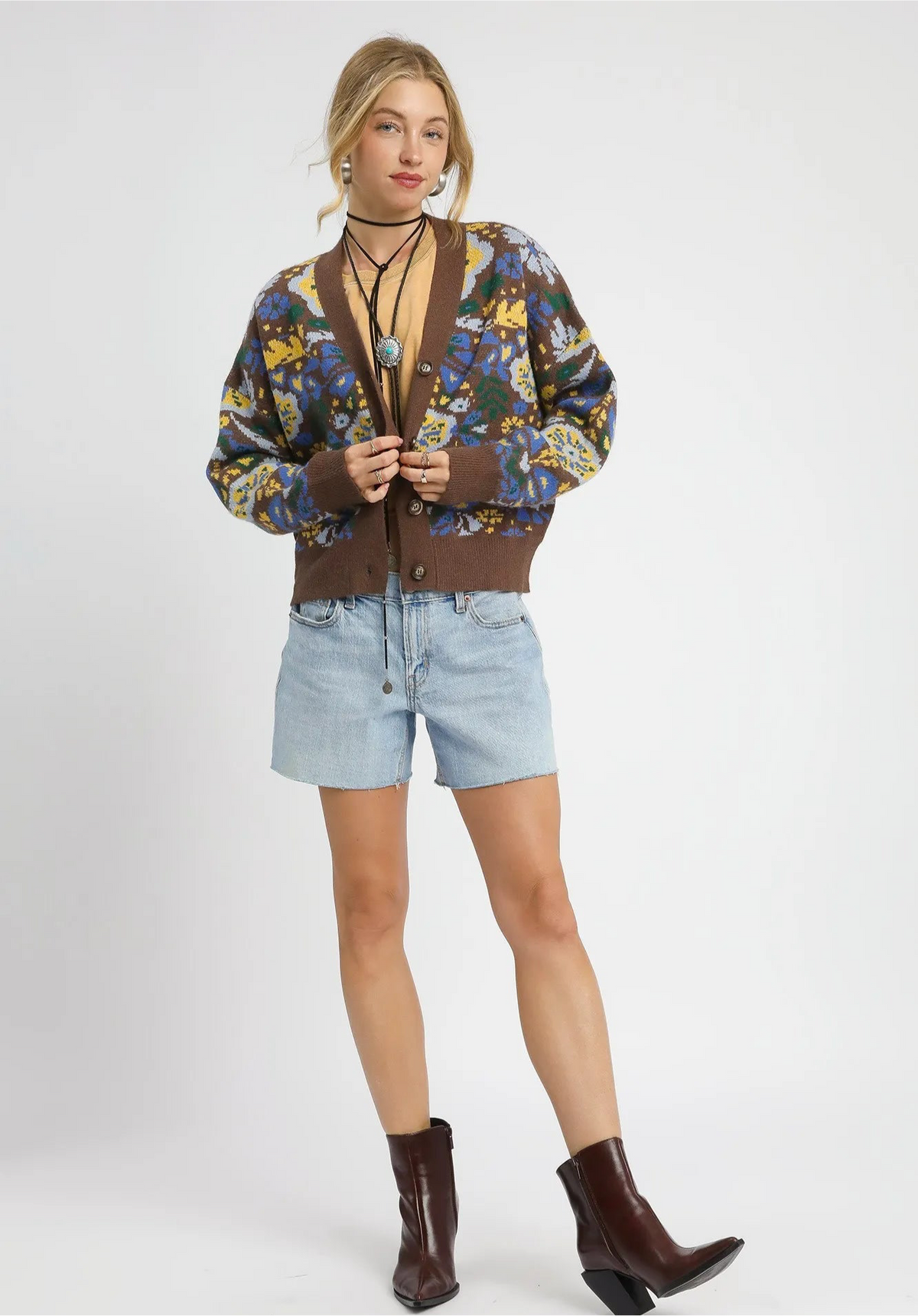 Floral Knit Button-Up Cardigan