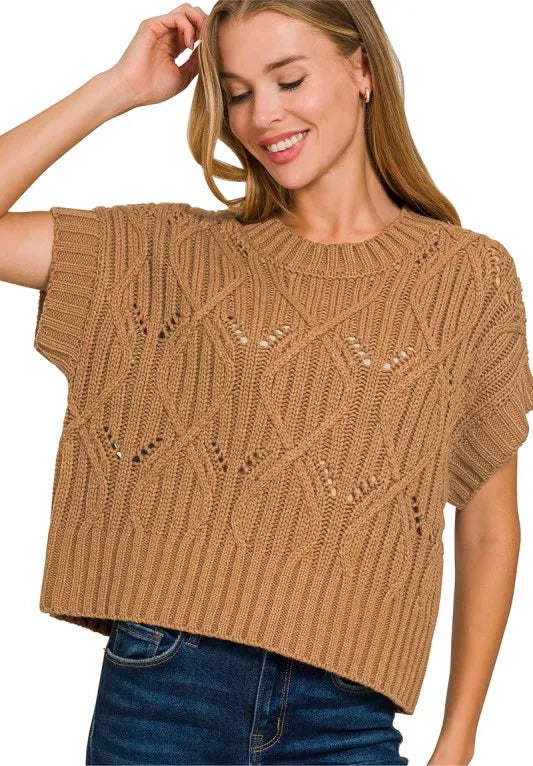 Cable Knit Short Sleeve Sweater
