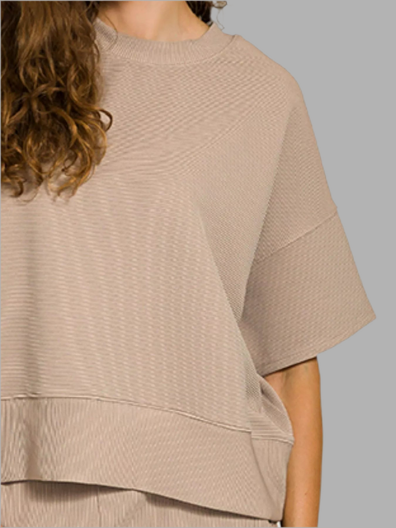 Ribbed Round Neck Tee & Pants Set