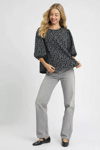 Leopard Print Jacquard Blouse with Puff Sleeves