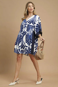 Abstract Print Kimono Sleeve Mini Dress