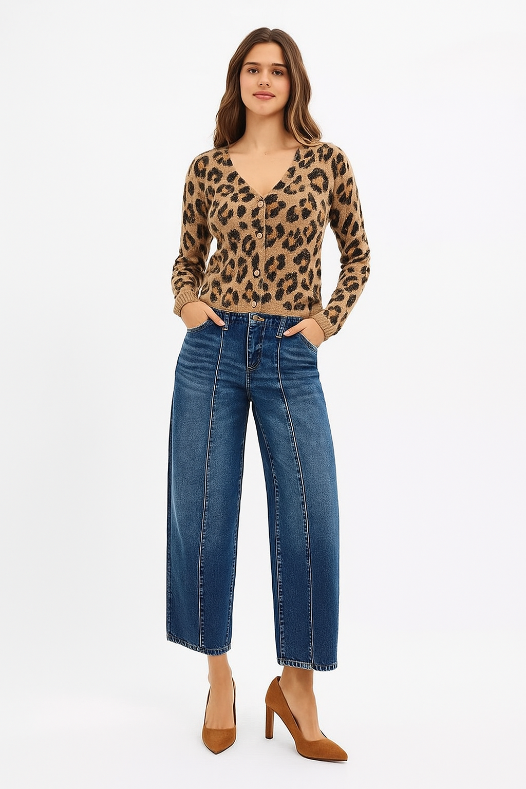 High Rise Fit Barrel Cuffed Jeans