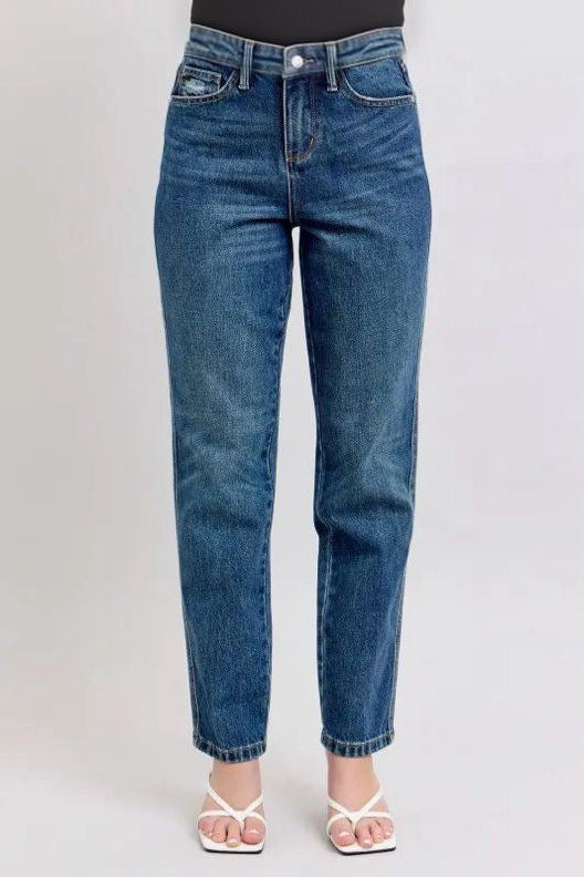 High Waisted Rigid Magic Non-destroy Straight Leg Jeans