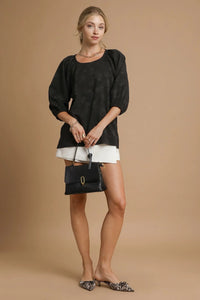 Satin Jacquard Balloon Sleeve Blouse