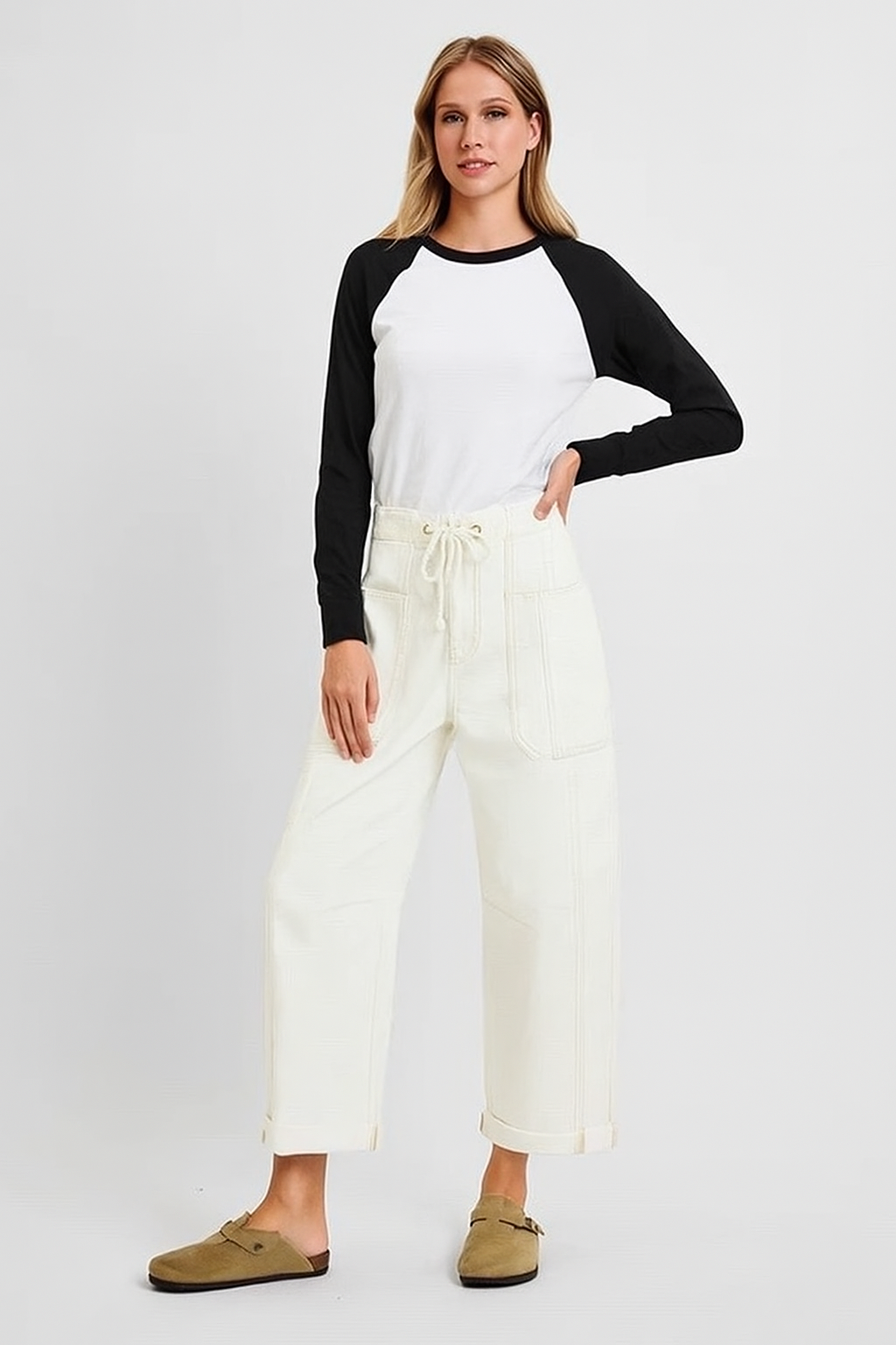 High Rise Crop Wide Barrel Cargo Pocket Jeans