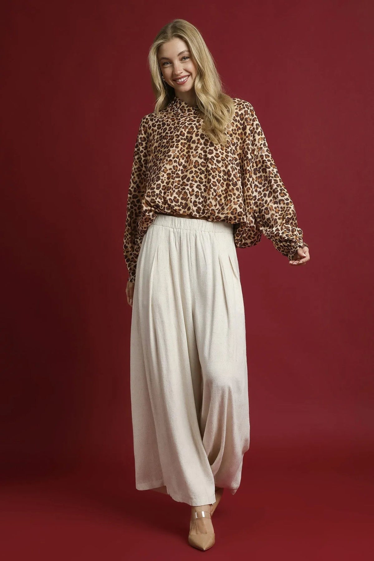 Leopard Print Balloon Sleeve Blouse
