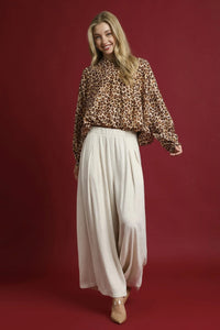 Leopard Print Balloon Sleeve Blouse