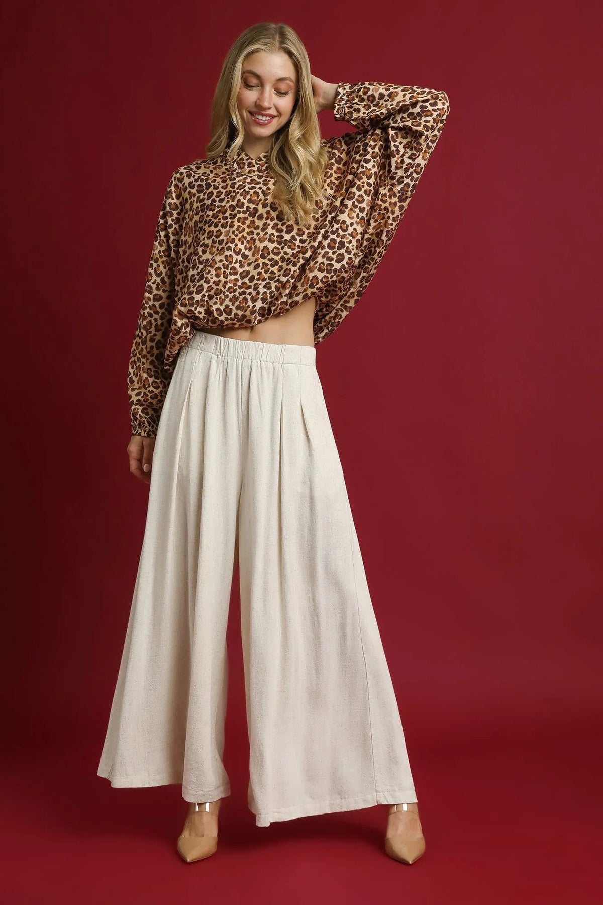 Leopard Print Balloon Sleeve Blouse
