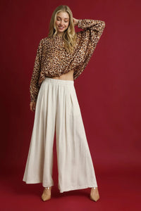 Leopard Print Balloon Sleeve Blouse