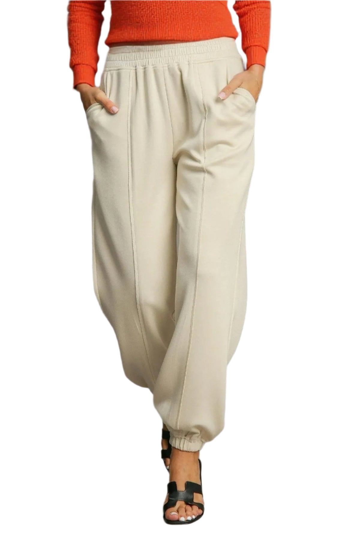 Drawstring Jogger Pants with Front Seam Detail