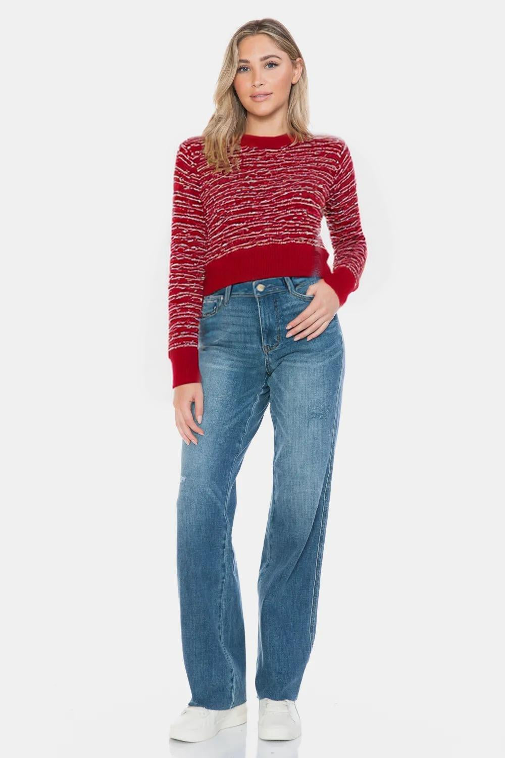 Tummy Control Cut Raw Hem Straight Jeans