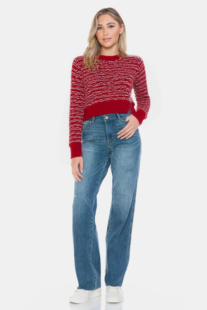 Tummy Control Cut Raw Hem Straight Jeans