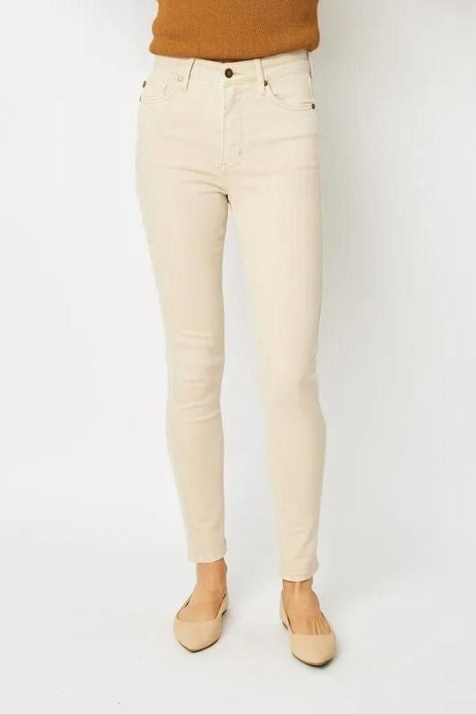 Garment Dyed Tummy Control Skinny Jeans