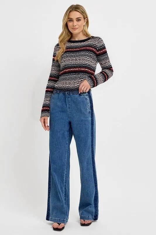 Elastic Waist Wide Leg Jeans